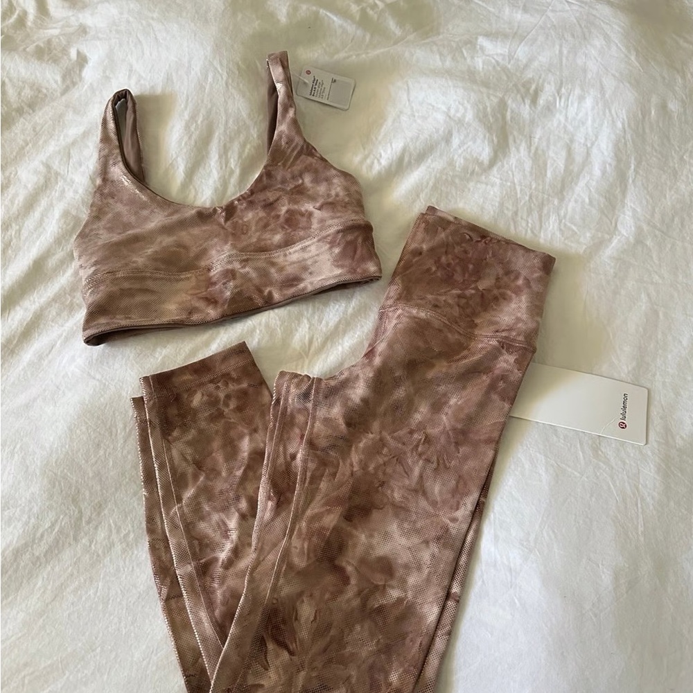 lululemon athletica mauve tie-dye sports bra and leggings set